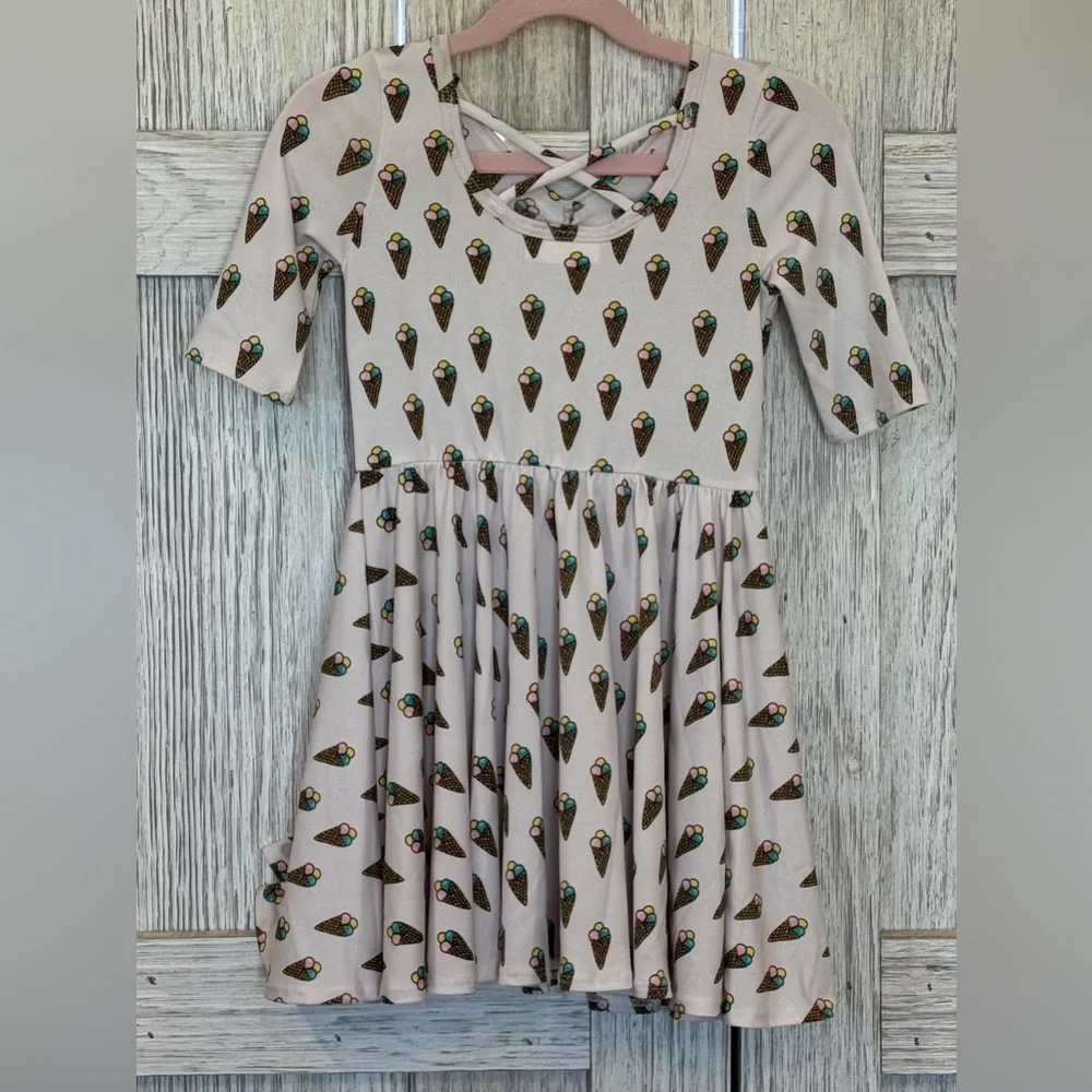 Dot Dot Smile Creamy Pink Ice Cream Print Dress sz 3/4 nwt